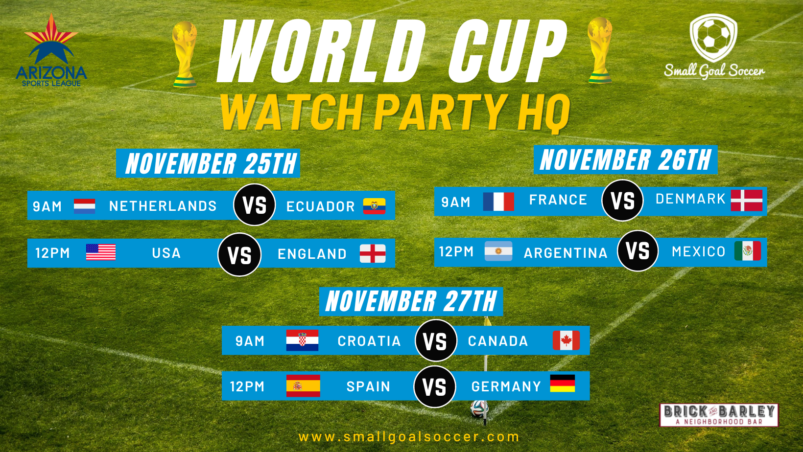 Free World Cup Watch Party Headquarters - AZ Sports League and Small Goal Soccer